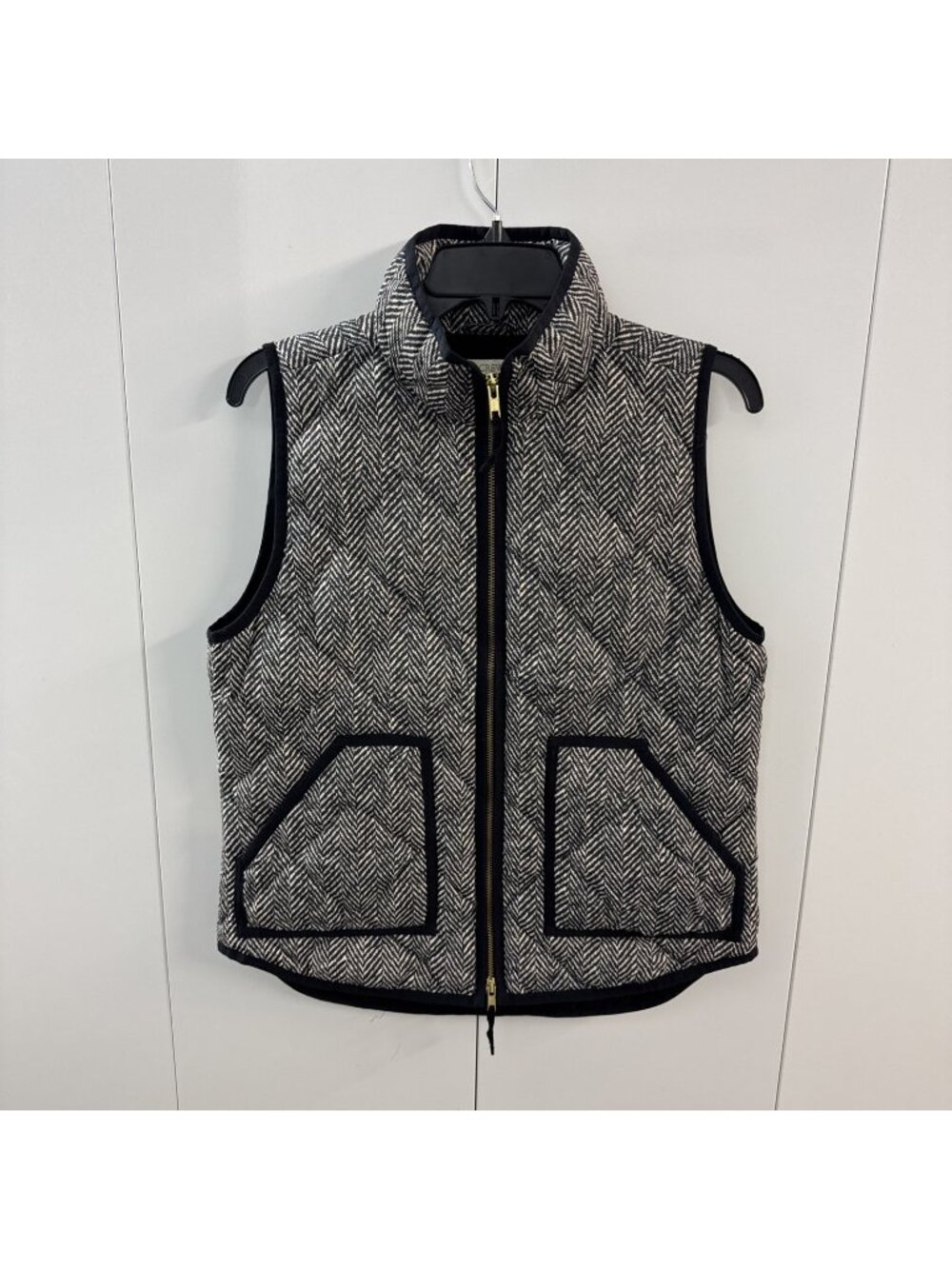 J. Crew Vest Womens Size S Black/White Down Herringbone Quilted Puffer